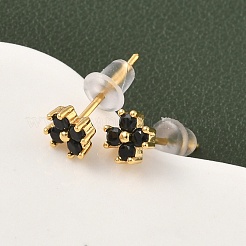 Messing Micro Pave Zirkonia Blume Ohrstecker&nbsp;EJEW-D337-03G