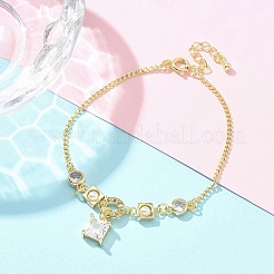 Braccialetti con ciondolo in ottone micro pavé di zirconi cubici trasparenti per donna&nbsp;BJEW-C083-01B-G
