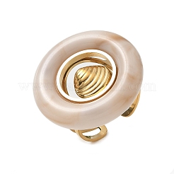 Runder Ring aus Kunstharz mit Marmormuster und Manschettenringe aus Edelstahl 304 mit Muschelmuster für Damen&nbsp;SA-CBA4051-05G
