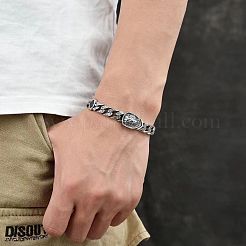 Bracelets à maillons cubains en laiton pavé de zirconiums cubiques à motif lion&nbsp;FS-WGF670F-01