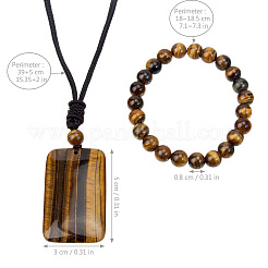 Armbänder aus runden Naturperlen aus Tigerauge und Halsketten-Sets mit rechteckigem Anhänger für Damen&nbsp;WGAB457-01