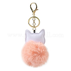 Porte-clés boule de fourrure de lapin imitation rex et pendentif chat en cuir pu&nbsp;X1-KEYC-K018-05KCG-02