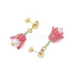 Boucles d'oreilles à tige en perles de verre faites à la main&nbsp;EJEW-MZ00277-01