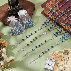15 stücke jesus kreuz zink-legierung anhänger blau glas Unterlegscheibe rosenkranz perlenketten für frauen männer&nbsp;NJEW-WA0001-02