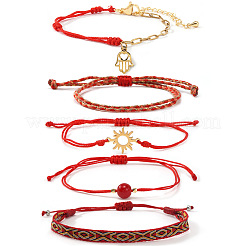 5 bracciale in filo di nylon intrecciato in 5 stili e braccialetti con maglie e ciondoli in acciaio inossidabile 304 e set di braccialetti con perline di vetro e semi intrecciati per donna&nbsp;KZ3324-5