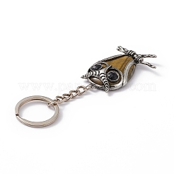 Schlüsselanhänger mit Anhänger aus natürlichem und synthetischem Eulen-Edelstein&nbsp;KEYC-G056-01AS