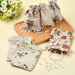 30 Stück 6 Stile Blumen bedruckt Polycotton (Polyester-Baumwolle) Verpackungsbeutel Kordelzugbeutel&nbsp;ABAG-YW0001-19