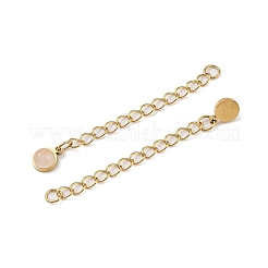 Rallonge de chaîne gourmette en acier inoxydable chirurgical 316 avec placage ionique (IP) et breloque ronde en quartz rose naturel poli.&nbsp;STAS-A097-01G-03
