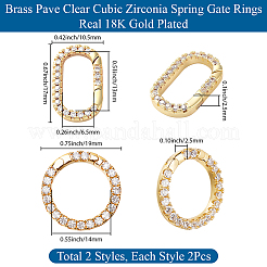 4 Stück 2 Stile Rack-Plating Messing Micro Pave klare Zirkonia Spring Gate Ringe&nbsp;ZIRC-SC0001-41