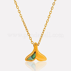 Collar de lujo con colgante de cola de ballena de concha de paua natural pavé de acero inoxidable 304&nbsp;EK0533-3
