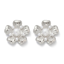Blumenohrstecker aus Messing mit Kunstperle&nbsp;EJEW-M082-08P
