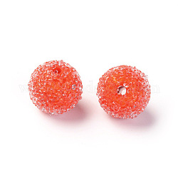 Perline di resina, con rhinestone di cristallo, stile alimentare imitazione caramelle, tondo, arancio rosso, 15.5mm, Foro: 2 mm