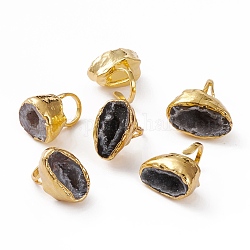 Anillos ajustables de ágata natural druzy, anillos abiertos, con oro chapado fornituras de latón, pepitas, nosotros tamaño 7 1/4 (17.5 mm)