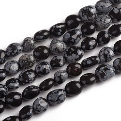 Naturschneeflocke Obsidian Perlen Stränge, getrommelt Stein, Nuggets, 10~15x7.5~11.5x7.5~12.5 mm, Bohrung: 1 mm, ca. 36 Stk. / Strang, 15.67 Zoll (39.8 cm)