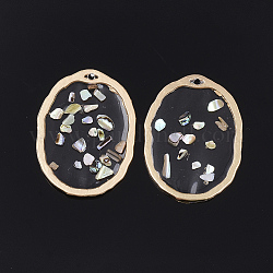 Ciondoli in resina epossidica, con risultati shell e lega, ovale, colorato, colore oro opaco, 30.5x22x1~1.5mm, Foro: 1.4 mm