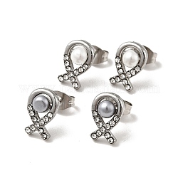 Fish 304 Stainless Steel Stud Earrings, Plastic Bead with 316 Surgical Stainless Steel Pin Ear Studs, Stainless Steel Color, Mixed Color, 11x7mm, Pin: 0.7mm