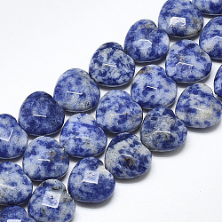 Hebras de cuentas de jaspe de punto azul natural, facetados, corazón, 14.5~15x15~15.5x7~8mm, agujero: 1.2 mm, aproximamente 14 pcs / cadena, 7.6 pulgada