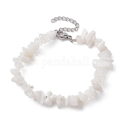 Bracelet perlé naturel de copeaux de pierre de lune arc-en-ciel, avec fermoirs en 304 acier inoxydable, 7-1/8 pouce (18 cm)
