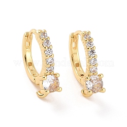 Brass Micro Pave Clear Cubic Zirconia Hoop Earring Findings, with Vertical Loops, Real 18K Gold Plated, 15.5x14x4.5mm, Hole: 2.5mm, Pin: 0.6mm
