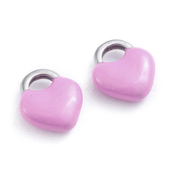 Encantos de 304 acero inoxidable, lentejuelas esmaltadas, cerrar, color acero inoxidable, rosa perla, 11x9.5x3.5mm, agujero: 3.5x2.5 mm