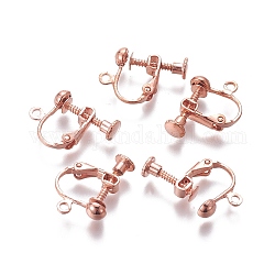 Fornituras de aretes con clip de tornillo de latón chapado en rack, clip de oreja en espiral, oro rosa, 13x17x4.5mm, agujero: 1.6 mm