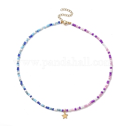 304 collier pendentif étoile en acier inoxydable avec chaînes de perles de verre pour femme, colorées, 17.91 pouce (45.5 cm)