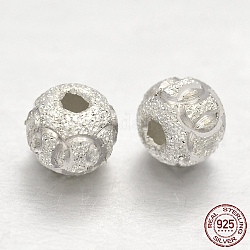 Entretoises de perles rondes en argent sterling texturé 925, couleur d'argent, 6mm, Trou: 2mm, environ 33 pcs/10 g