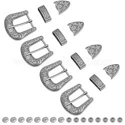 CHGCRAFT 4 Sets Belt Alloy Buckle Sets, include Roller Buckle, Rectangle Silder Charm, Triangle Zipper Stopper, Antique Silver, 53x55x7mm