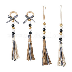 Crafans 4 pièces 2 style année senior thème corde de chanvre glands pendentif décorations, avec des perles en bois, couleur mixte, 250~305mm, 2 style, 1pc / style, 4 pcs