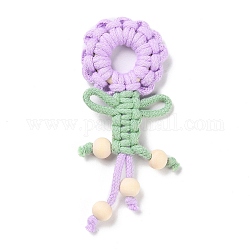 Polycotton Fabric Big Pendants, with Wood Beaded, Flower of Life Charms, Blue Violet, 137~142x52~55x11.5mm, Hole: 5x5mm