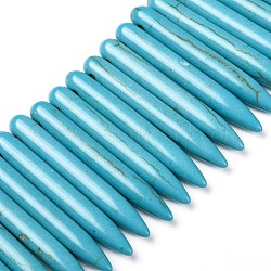 Perles de magnesite synthetiques, forme croc, teinte, turquoise moyen, 34x5mm, Trou: 1mm, Environ 89 pcs/chapelet, 17.32 pouce (44 cm)