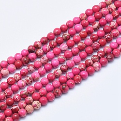 Brins de perles de jaspe impérial naturel, teinte, ronde, rouge violet pâle, 4mm, Trou: 0.5mm, Environ 98~102 pcs/chapelet, 15.7 pouce