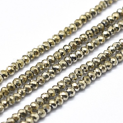Chapelets de perles en verre électroplaqué, plein plaqué, facette, abaque, plaqué or et de lumière, 2x1.5~1.6mm, Trou: 0.8mm, environ 235 pcs / brin, 14.17 pouce (36 cm)