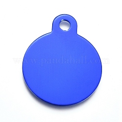 Pendentifs en aluminium, estampillage d'une étiquette vierge, plat rond, bleu, 31x25x1mm, Trou: 3mm