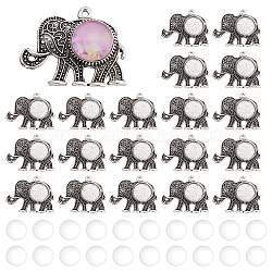Kit de fabricación de colgantes de elefante de cúpula en blanco diy pandahall elite, incluyendo aleación con colgantes de resina, Cabuchones de cristal, plata antigua, 40 unidades / caja
