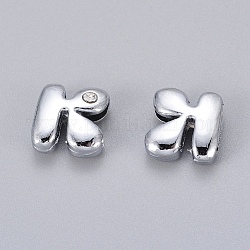 Initial Slide Beads, Nickel Free Alloy and One Clear Rhinestone Beads, Letter K, about 12mm long, hole: 8.2x1.5mm