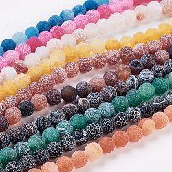 Natural Crackle Agate Beads Strands, Dyed, Round, Grade A, Mixed Color, 8mm, Hole: 1mm, about 50pcs/strand, 14 inch