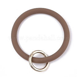 Porte-clés bracelet en silicone, avec bagues à ressort en alliage, or clair, chameau, 115mm