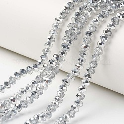 Chapelets de perles en verre transparent électrolytique, demi-argenté, facette, rondelle, clair, 6x5mm, Trou: 1mm, Environ 92~94 pcs/chapelet, 17~17.5 pouce (42.5~43.75 cm)