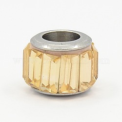 Glass European Beads, Large Hole Drum Beads, with 304 Stainless Steel Core, Faceted, PeachPuff, 7x9mm, Hole: 5mm