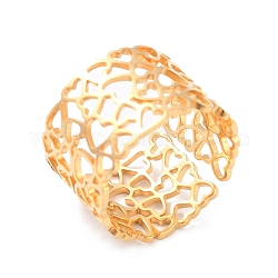 Ionenplattierung (IP) 304 herzförmiger Manschettenring aus Edelstahl, Offener Ring mit breitem Band für Frauen, golden, Innendurchmesser: 17.3 mm