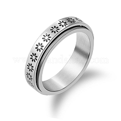 Вращающееся кольцо из титановой стали, Кольцо-спиннер для снятия беспокойства и стресса, платина, цветочным узором, размер США 6 (16.5 мм)