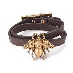 Imitation bracelets d'enveloppe de cuir, 2-boucles, avec fermoir en alliage d'abeille et fermoir de montre, brun coco, 16.3 pouce (41.5 cm), 9x2.5mm