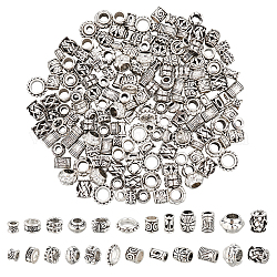 Nbeads 180pcs 12 perles en alliage de style tibétain, colonne & papillon & rondelle, argent antique, 5~13.5x4~10.5mm, 15 pièces / style