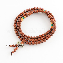 Dual-use Items, Wrap Style Buddhist Jewelry Swartizia Spp Wood Round Beaded Bracelets or Necklaces, Sandy Brown, 600mm, 108pcs/bracelet
