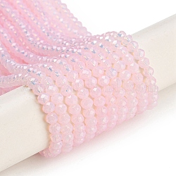 Hebras de perlas de vidrio transparentes pintadas para hornear, imitación opalite, facetados, redondo, rosa, 3.5x3mm, agujero: 0.7 mm, aproximamente 117 pcs / cadena, 14.17~14.37 pulgada (36~36.5 cm)