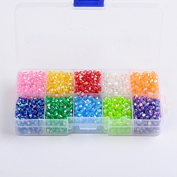 Ten Color Boxed Eco-Friendly AB Color Plated Transparent Acrylic Beads, Faceted, Bicone, Mixed Color, 4x4mm, Hole: 1mm, about 250pcs/color, about 2500pcs/box