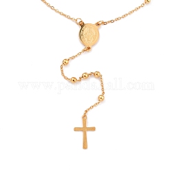 304 collares de cuentas de rosario de acero inoxidable para religión, con colgante ovalado con eslabón de la virgen maría y cruz, dorado, 62~63 cm