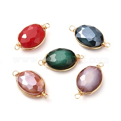 Pearl Luster Plated Glass Bead Links Connectors, Faceted, with Real 18K Gold Plated Eco-Friendly Copper Finddings, Mixed Color, 25x13x7mm, Hole: 1.6~2.3mm