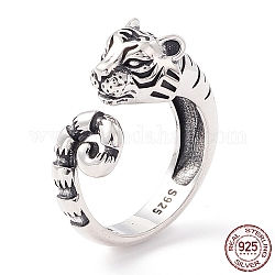 Кольцо-манжета тигр 925 стерлингового серебра для женщин, регулируемое открытое кольцо зодиака тигр подарок на китайский Новый год, античное серебро, размер США 7 1/4 (17.5 мм)